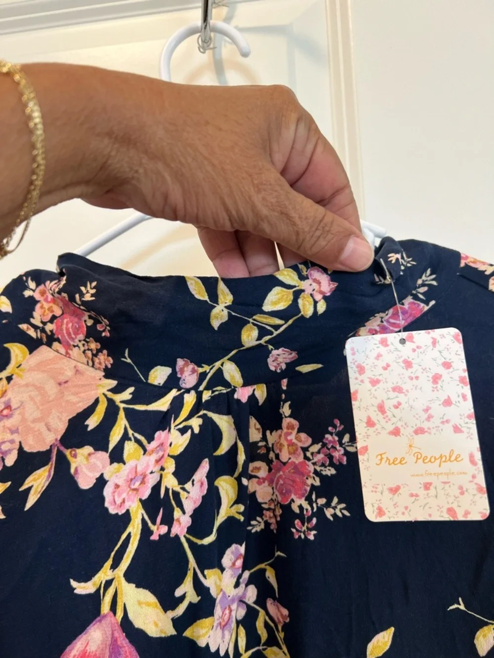 Free People Navy Floral Open-Back Mini Dress with Pink Blooms - Picture 8 of 12